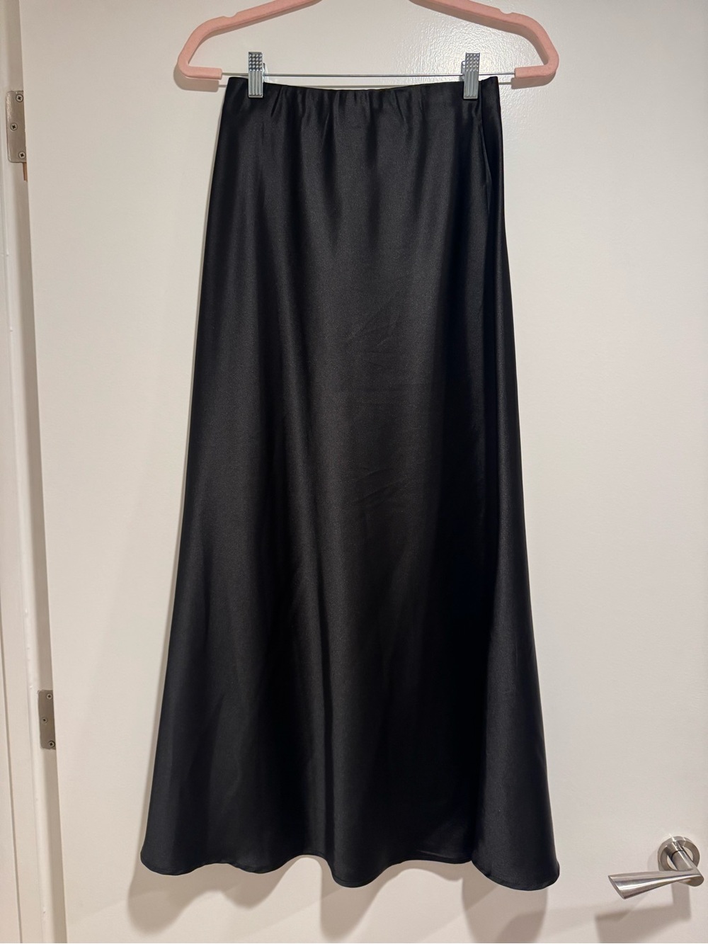 Black Satin A-Line Maxi Skirt